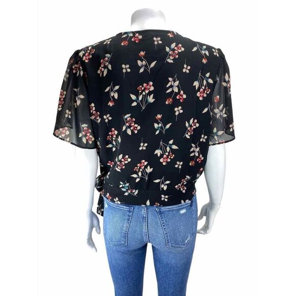 ✨MADEWELL Botanical Print Wrap Sz XS Top In True Black✨ - Picture 5 of 9